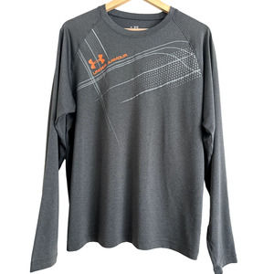 Under Armour HeatGear Men’s Large Long Sleeve Running Workout‎ Shirt Gray Orange